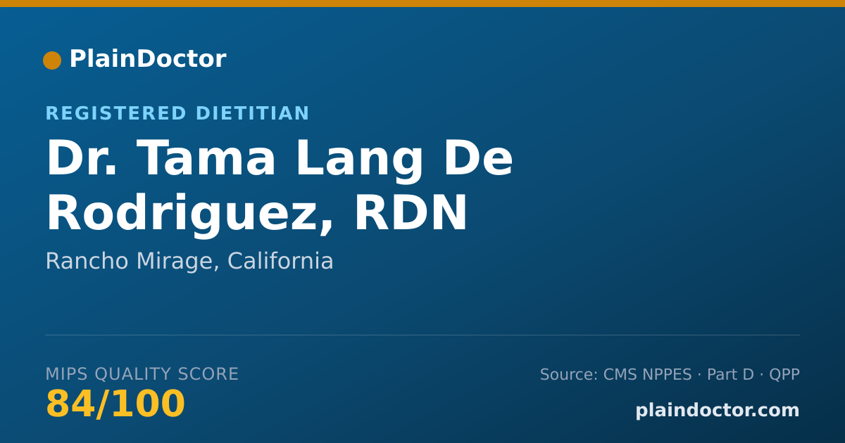 Shareable card for Tama Lang De Rodriguez, RDN - Registered Dietitian, Rancho Mirage, CA