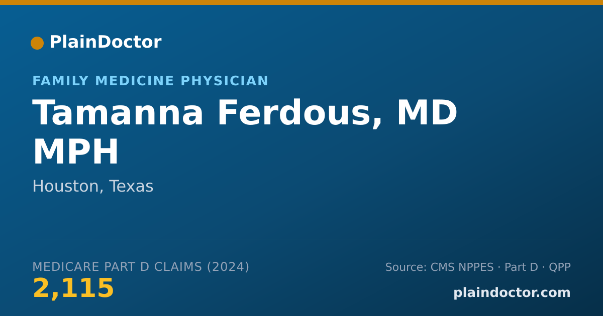 Shareable card for Tamanna Ferdous, MD MPH - Family Medicine Physician, Houston, TX