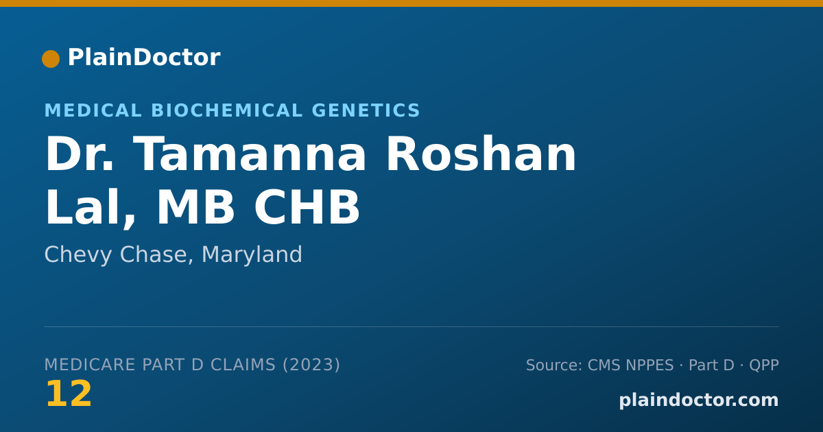 Shareable card for Tamanna Roshan Lal, MB CHB - Medical Biochemical Genetics, Chevy Chase, MD