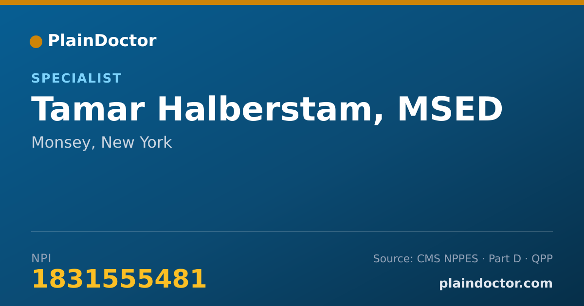 Shareable card for Tamar Halberstam, MSED - Specialist, Monsey, NY