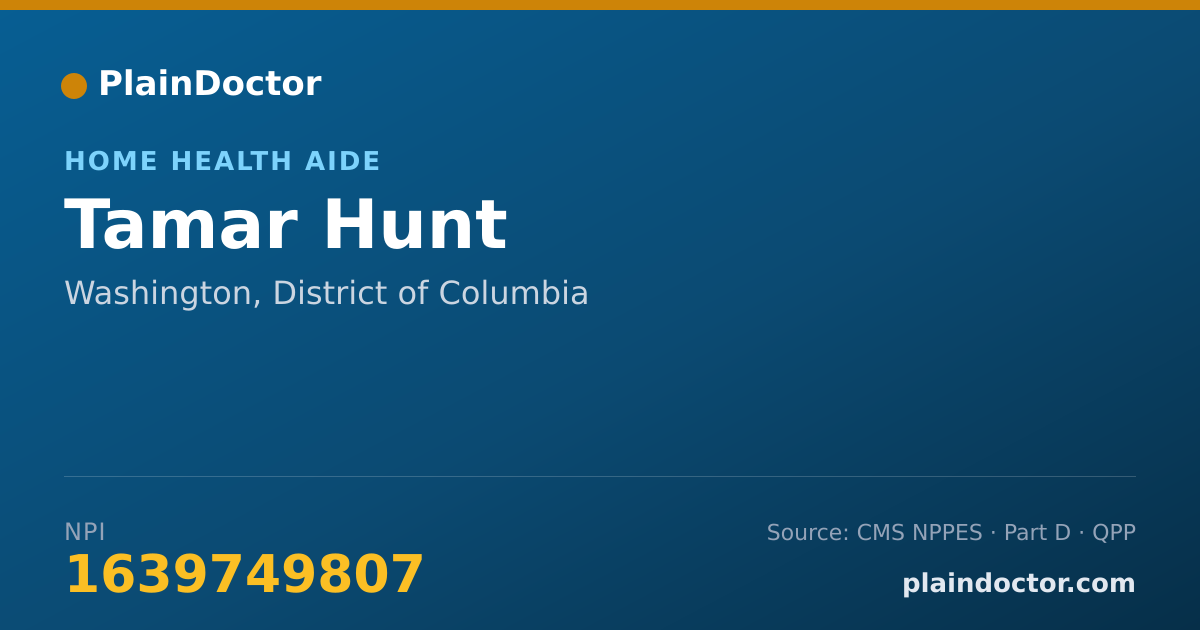 Shareable card for Tamar Hunt - Home Health Aide, Washington, DC