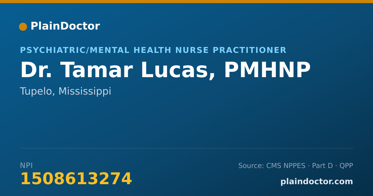 Shareable card for Tamar Lucas, PMHNP - Psychiatric/Mental Health Nurse Practitioner, Tupelo, MS