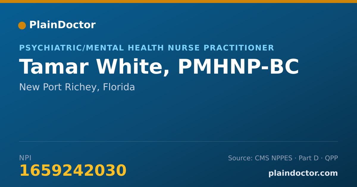 Shareable card for Tamar White, PMHNP-BC - Psychiatric/Mental Health Nurse Practitioner, New Port Richey, FL
