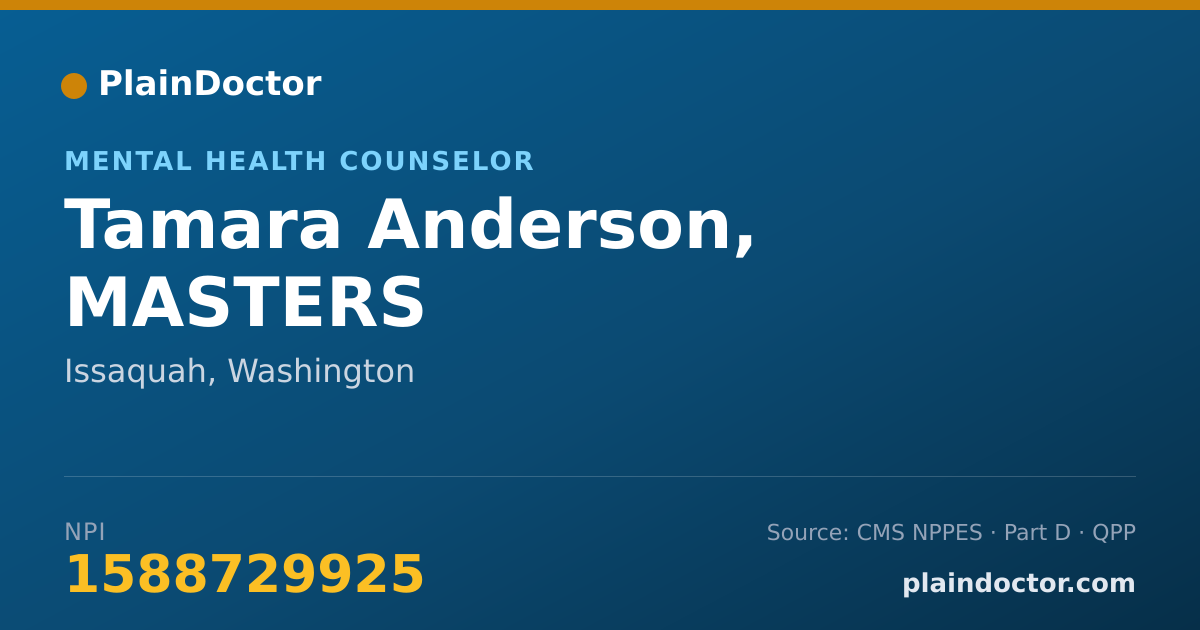 Shareable card for Tamara Anderson, MASTERS - Mental Health Counselor, Issaquah, WA