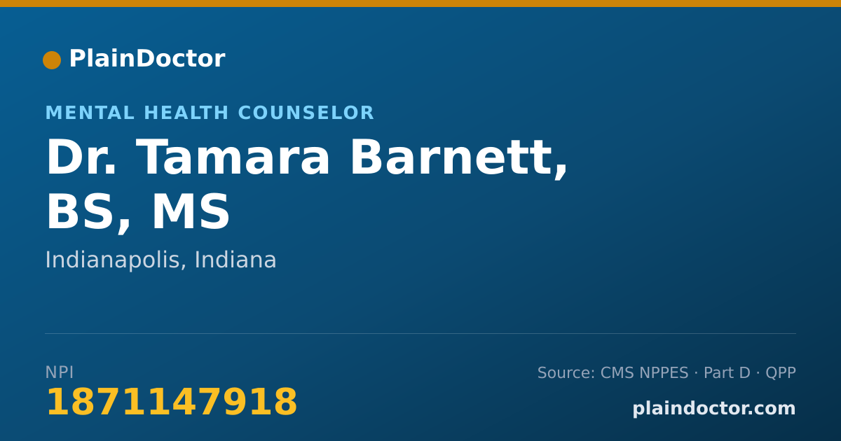 Shareable card for Tamara Barnett, BS, MS - Mental Health Counselor, Indianapolis, IN