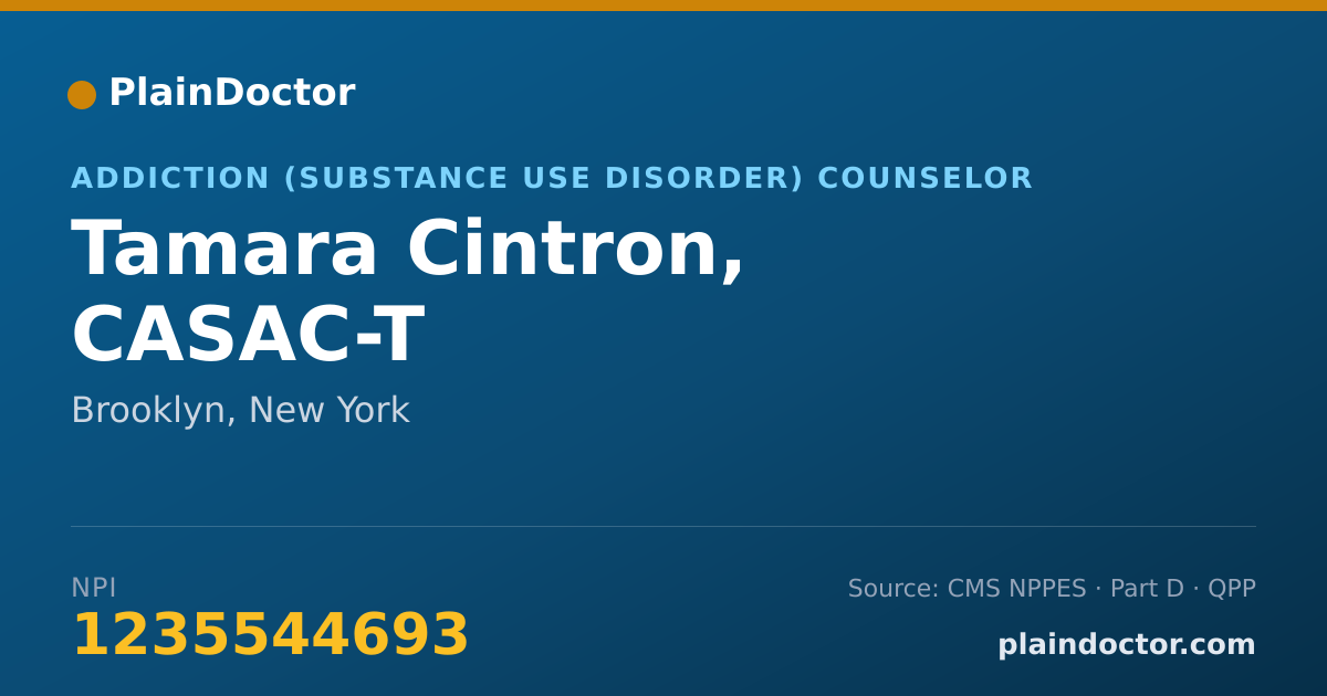Shareable card for Tamara Cintron, CASAC-T - Addiction (Substance Use Disorder) Counselor, Brooklyn, NY