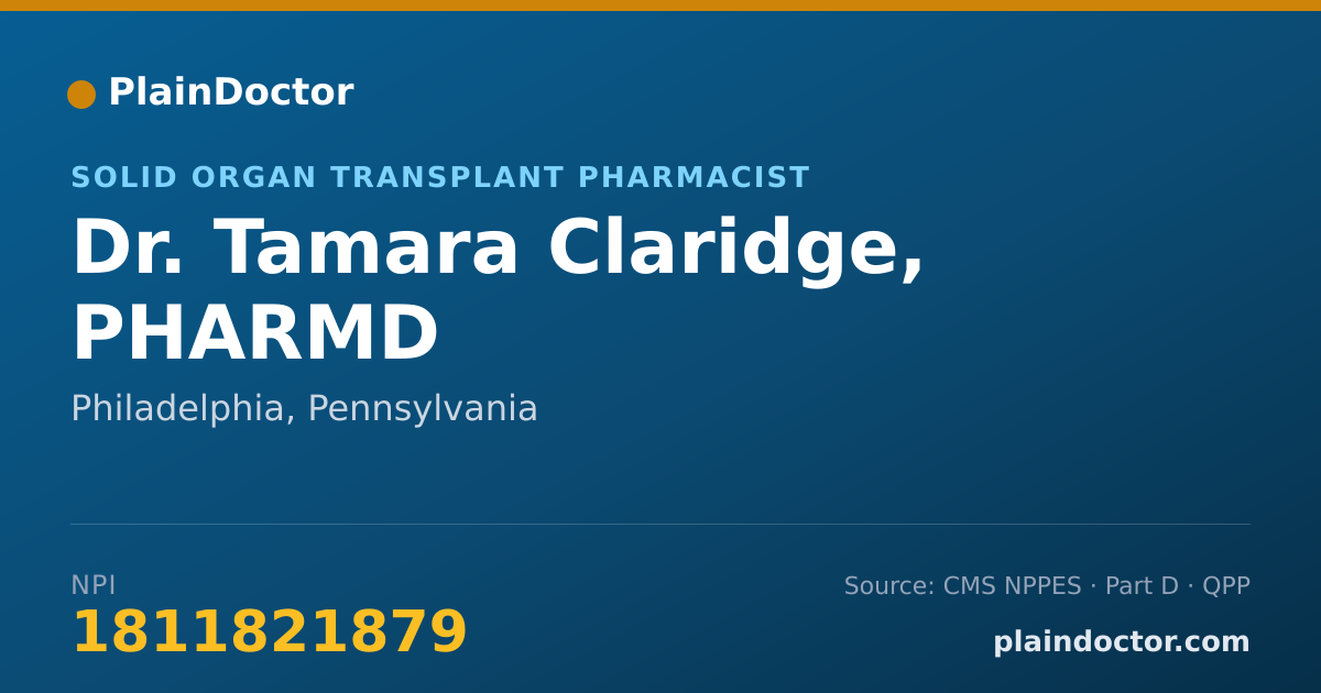 Shareable card for Tamara Claridge, PHARMD - Solid Organ Transplant Pharmacist, Philadelphia, PA