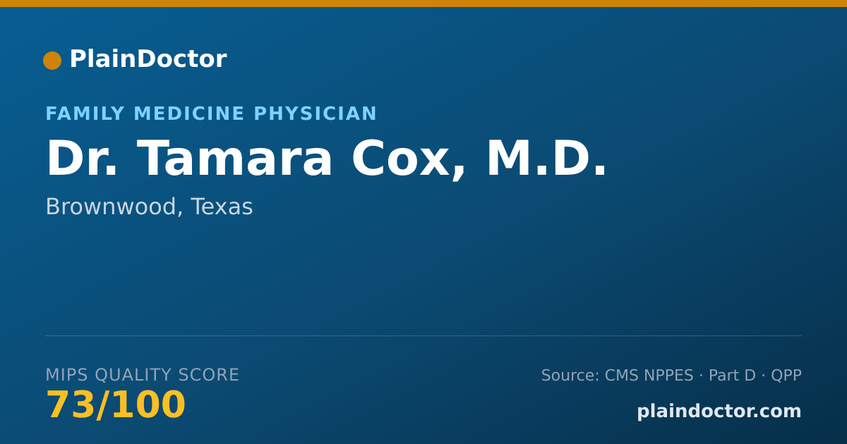 Shareable card for Tamara Cox, M.D. - Family Medicine Physician, Brownwood, TX