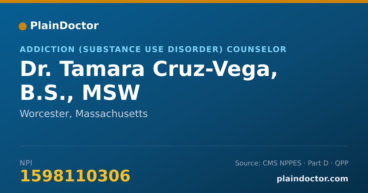 Shareable card for Tamara Cruz-Vega, B.S., MSW - Addiction (Substance Use Disorder) Counselor, Worcester, MA