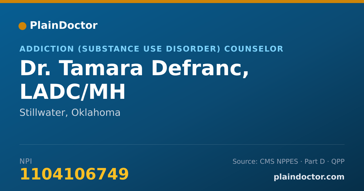 Shareable card for Tamara Defranc, LADC/MH - Addiction (Substance Use Disorder) Counselor, Stillwater, OK