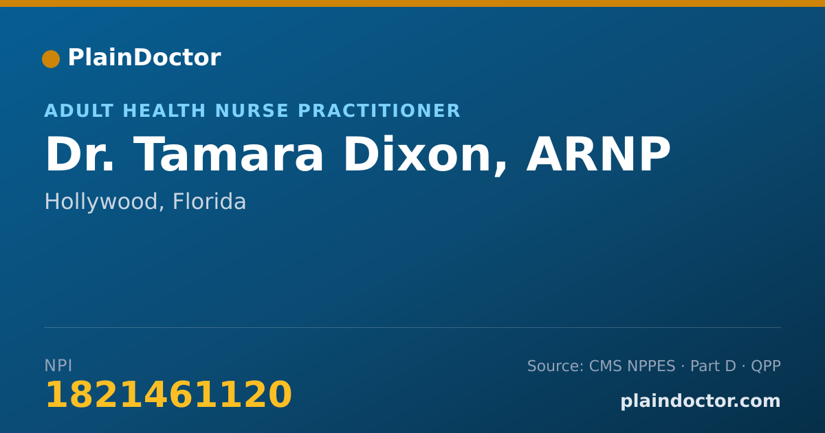 Shareable card for Tamara Dixon, ARNP - Adult Health Nurse Practitioner, Hollywood, FL