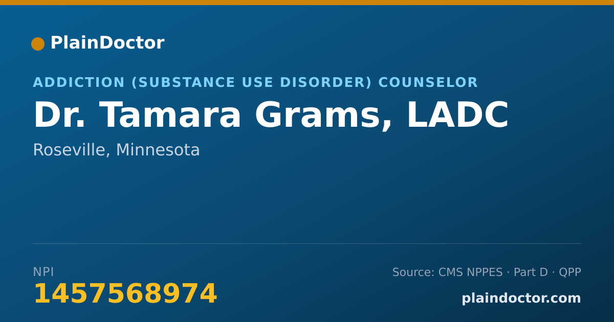 Shareable card for Tamara Grams, LADC - Addiction (Substance Use Disorder) Counselor, Roseville, MN