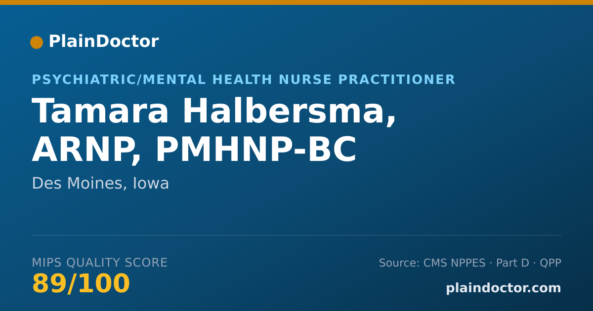 Shareable card for Tamara Halbersma, ARNP, PMHNP-BC - Psychiatric/Mental Health Nurse Practitioner, Des Moines, IA
