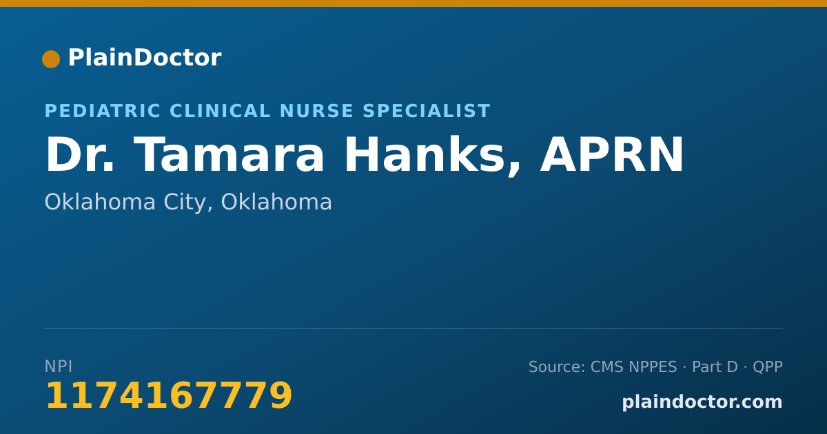 Shareable card for Tamara Hanks, APRN - Pediatric Clinical Nurse Specialist, Oklahoma City, OK