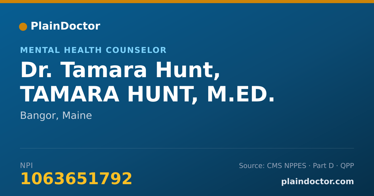 Shareable card for Tamara Hunt, TAMARA HUNT, M.ED. - Mental Health Counselor, Bangor, ME