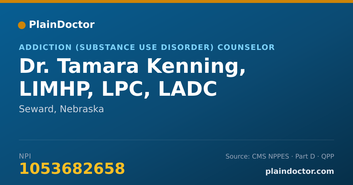 Shareable card for Tamara Kenning, LIMHP, LPC, LADC - Addiction (Substance Use Disorder) Counselor, Seward, NE