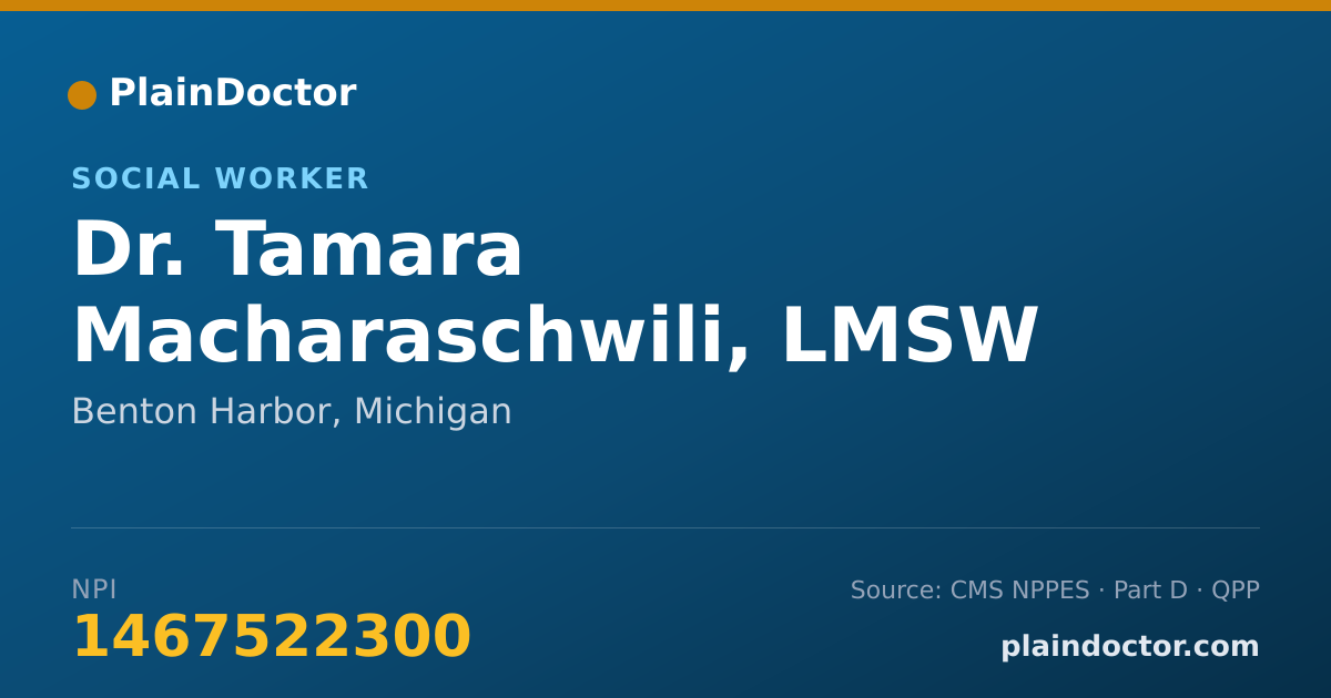 Shareable card for Tamara Macharaschwili, LMSW - Social Worker, Benton Harbor, MI