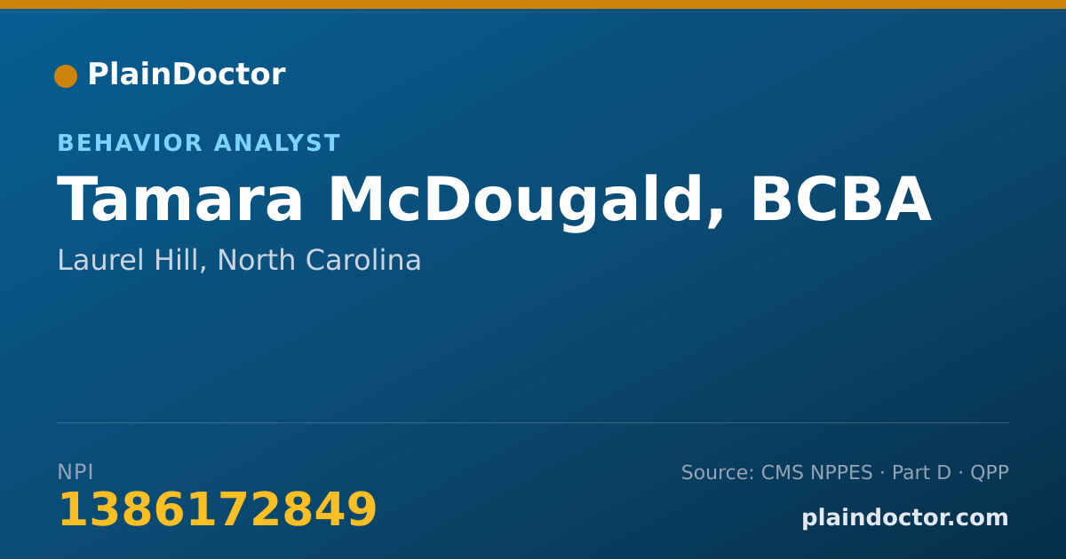 Shareable card for Tamara McDougald, BCBA - Behavior Analyst, Laurel Hill, NC