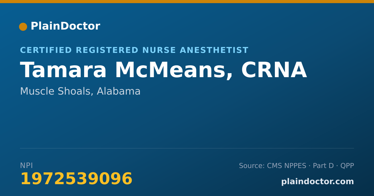 Shareable card for Tamara McMeans, CRNA - Certified Registered Nurse Anesthetist, Muscle Shoals, AL