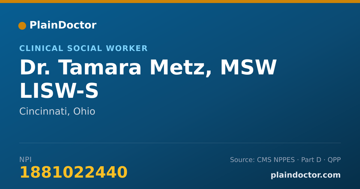 Shareable card for Tamara Metz, MSW LISW-S - Clinical Social Worker, Cincinnati, OH