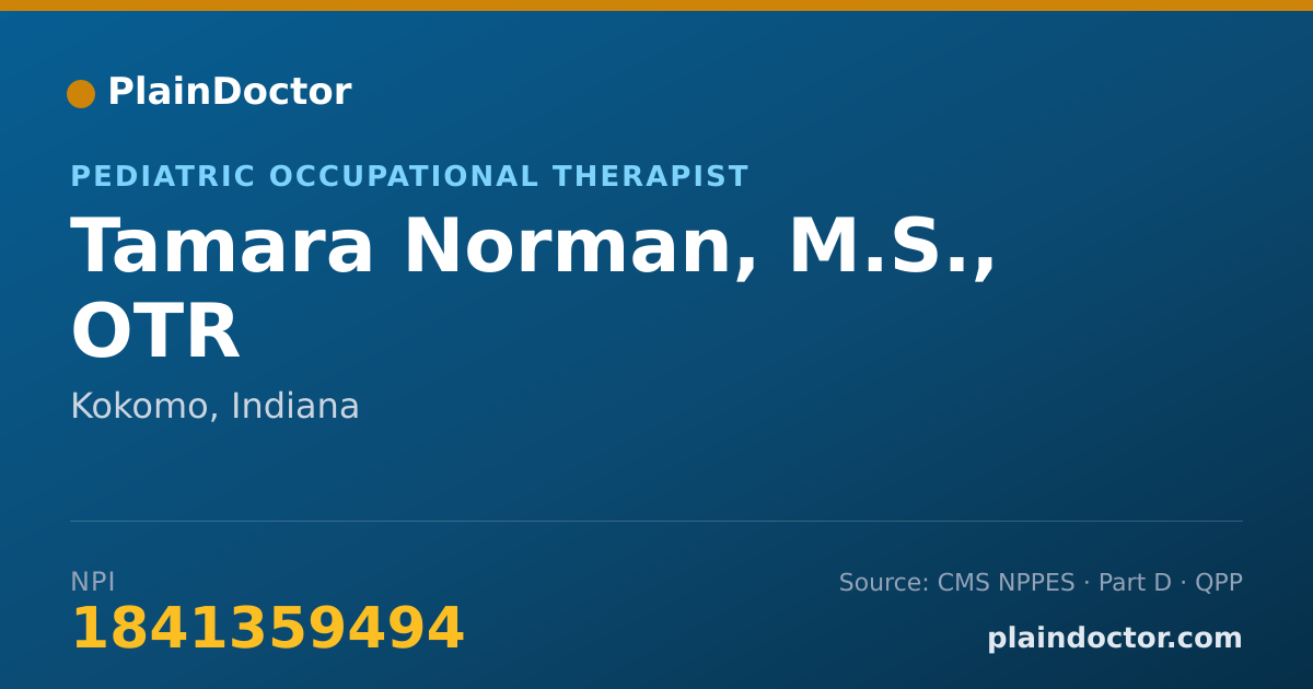 Shareable card for Tamara Norman, M.S., OTR - Pediatric Occupational Therapist, Kokomo, IN