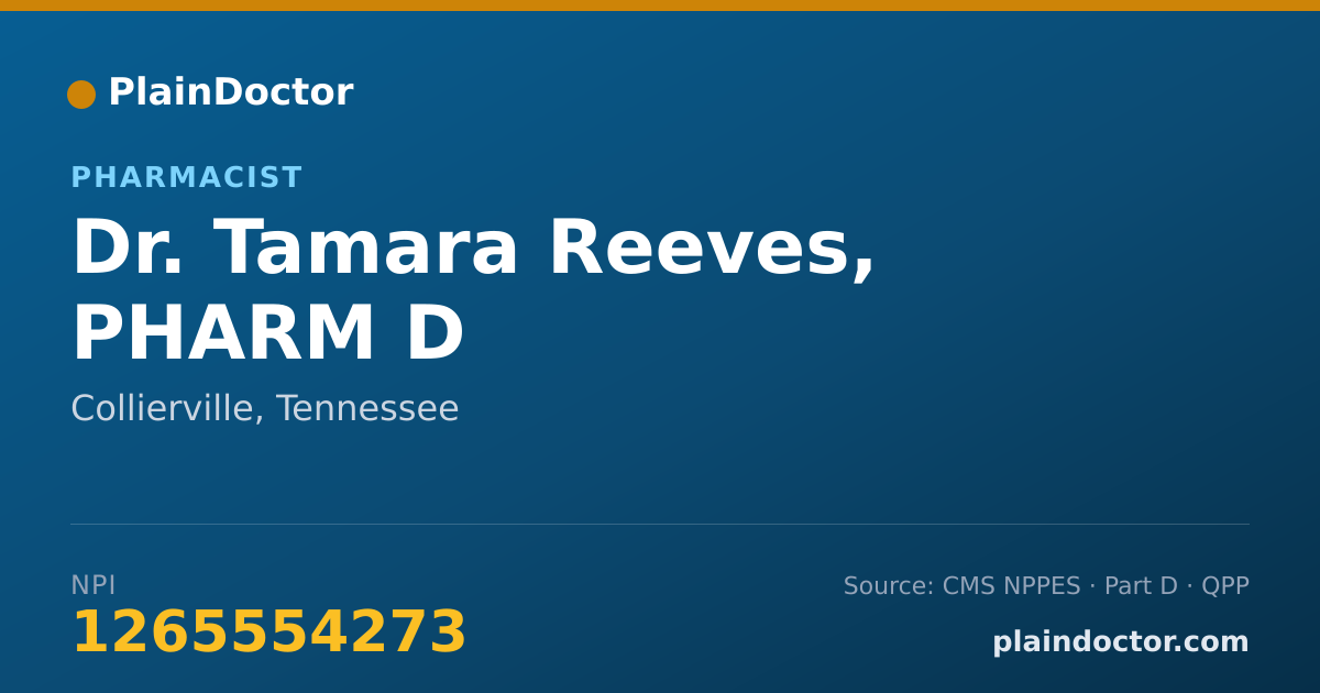 Shareable card for Tamara Reeves, PHARM D - Pharmacist, Collierville, TN
