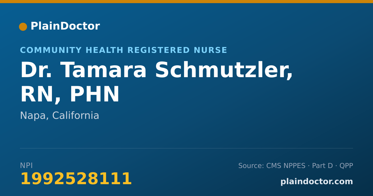Shareable card for Tamara Schmutzler, RN, PHN - Community Health Registered Nurse, Napa, CA