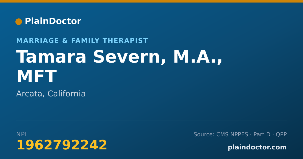 Shareable card for Tamara Severn, M.A., MFT - Marriage & Family Therapist, Arcata, CA