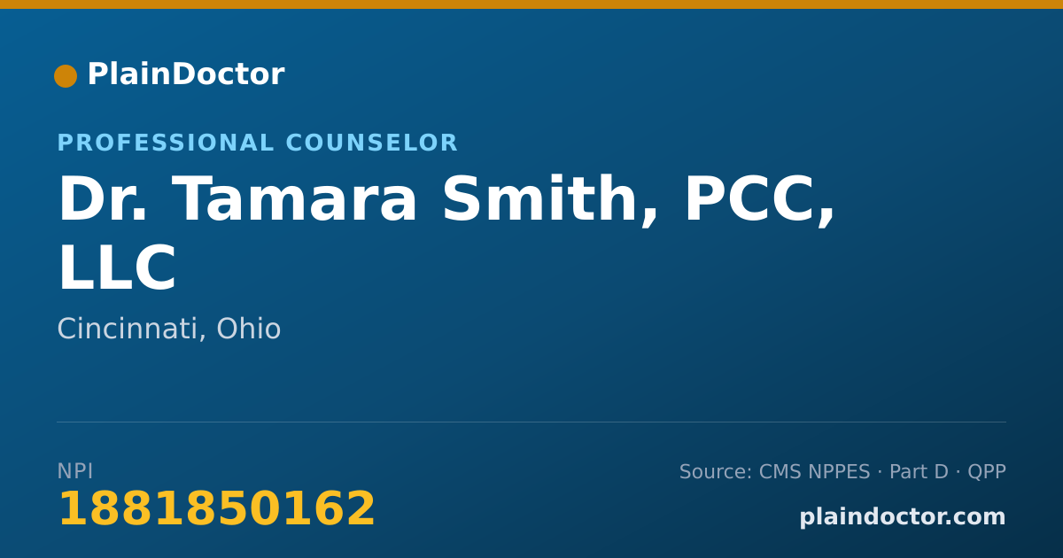 Shareable card for Tamara Smith, PCC, LLC - Professional Counselor, Cincinnati, OH