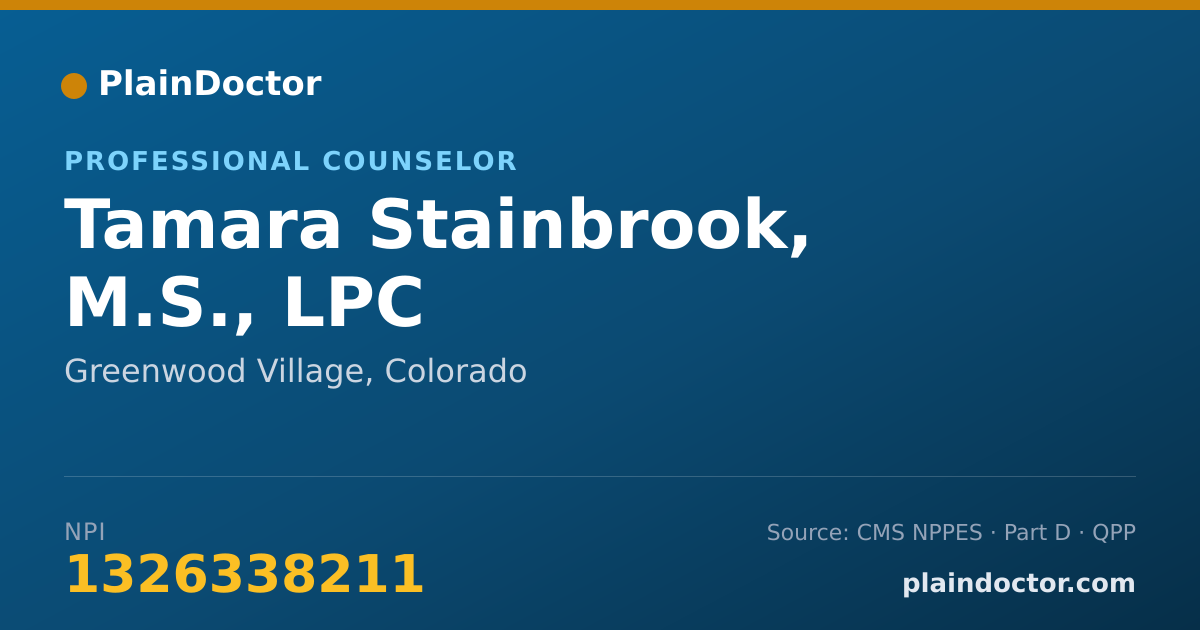 Shareable card for Tamara Stainbrook, M.S., LPC - Counselor, Greenwood Village, CO