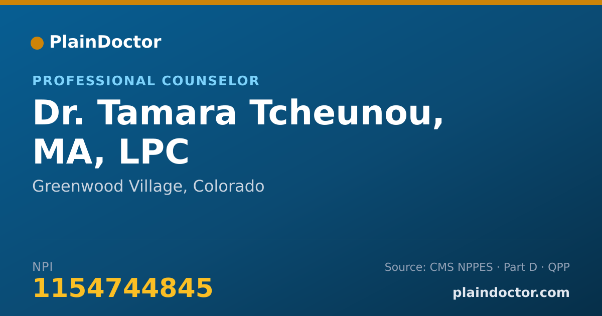 Shareable card for Tamara Tcheunou, MA, LPC - Professional Counselor, Greenwood Village, CO