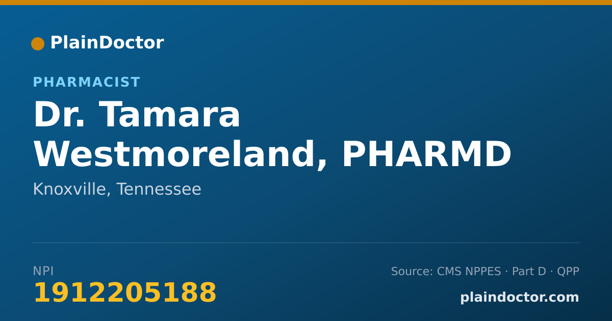 Shareable card for Tamara Westmoreland, PHARMD - Pharmacist, Knoxville, TN