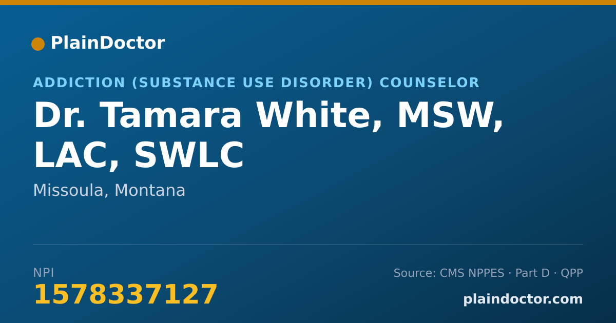 Shareable card for Tamara White, MSW, LAC, SWLC - Addiction (Substance Use Disorder) Counselor, Missoula, MT