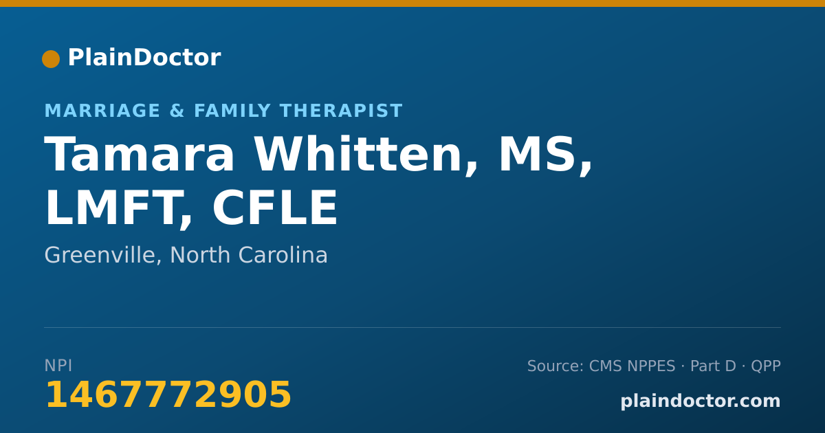 Shareable card for Tamara Whitten, MS, LMFT, CFLE - Marriage & Family Therapist, Greenville, NC