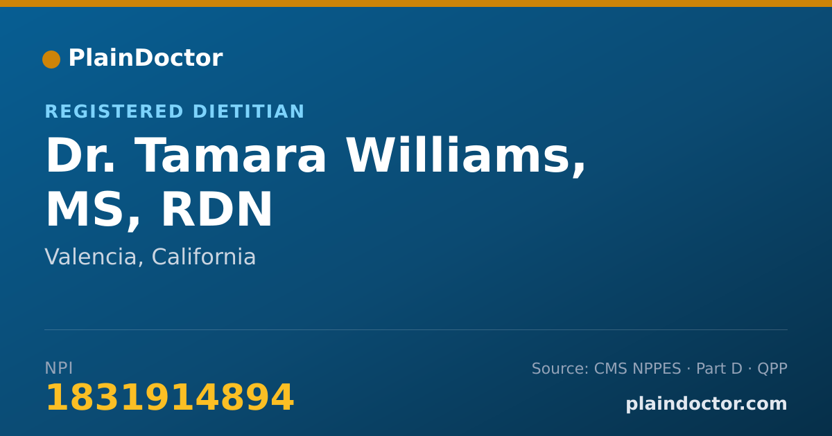 Shareable card for Tamara Williams, MS, RDN - Registered Dietitian, Valencia, CA