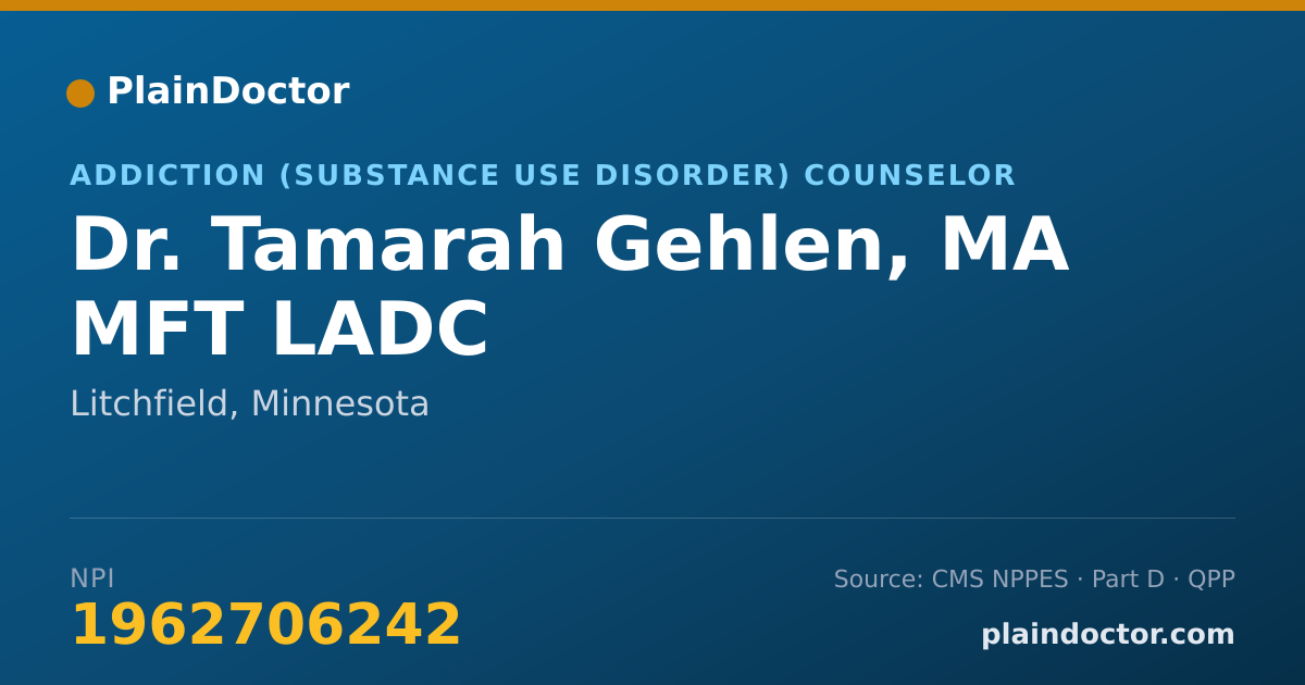 Shareable card for Tamarah Gehlen, MA MFT LADC - Addiction (Substance Use Disorder) Counselor, Litchfield, MN
