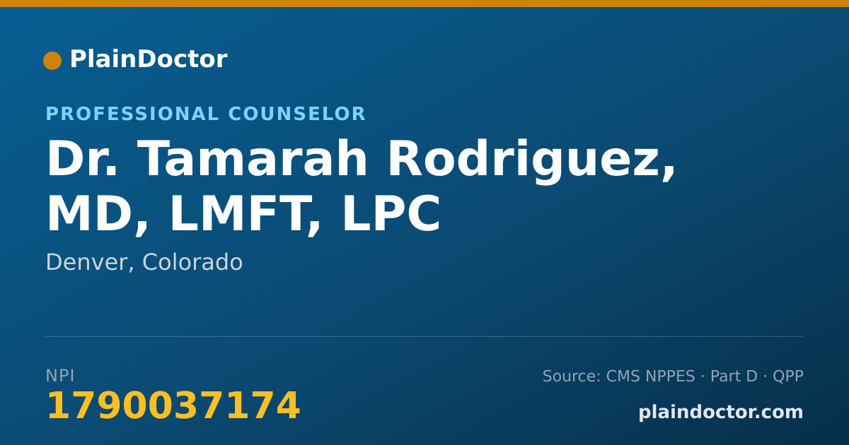 Shareable card for Tamarah Rodriguez, MD, LMFT, LPC - Professional Counselor, Denver, CO