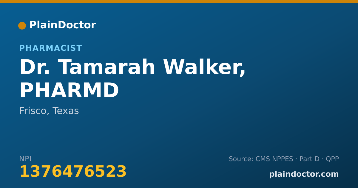 Shareable card for Tamarah Walker, PHARMD - Pharmacist, Frisco, TX