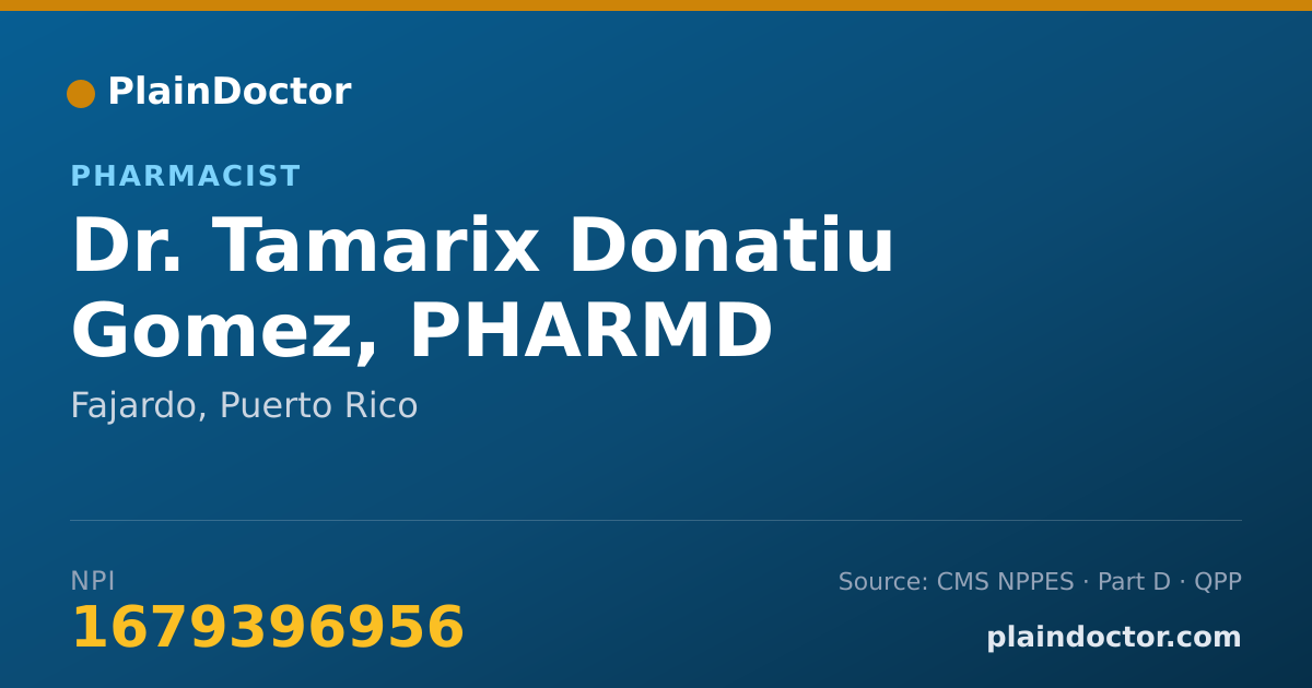 Shareable card for Tamarix Donatiu Gomez, PHARMD - Pharmacist, Fajardo, PR