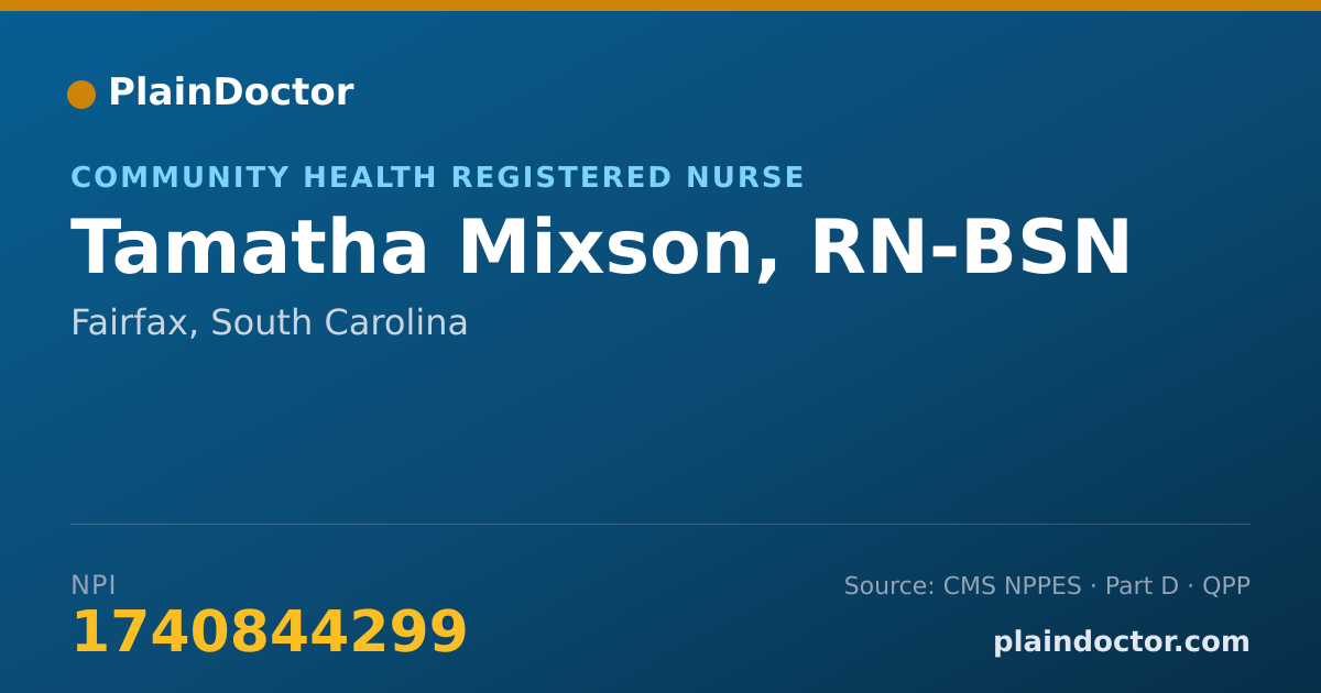 Shareable card for Tamatha Mixson, RN-BSN - Community Health Registered Nurse, Fairfax, SC