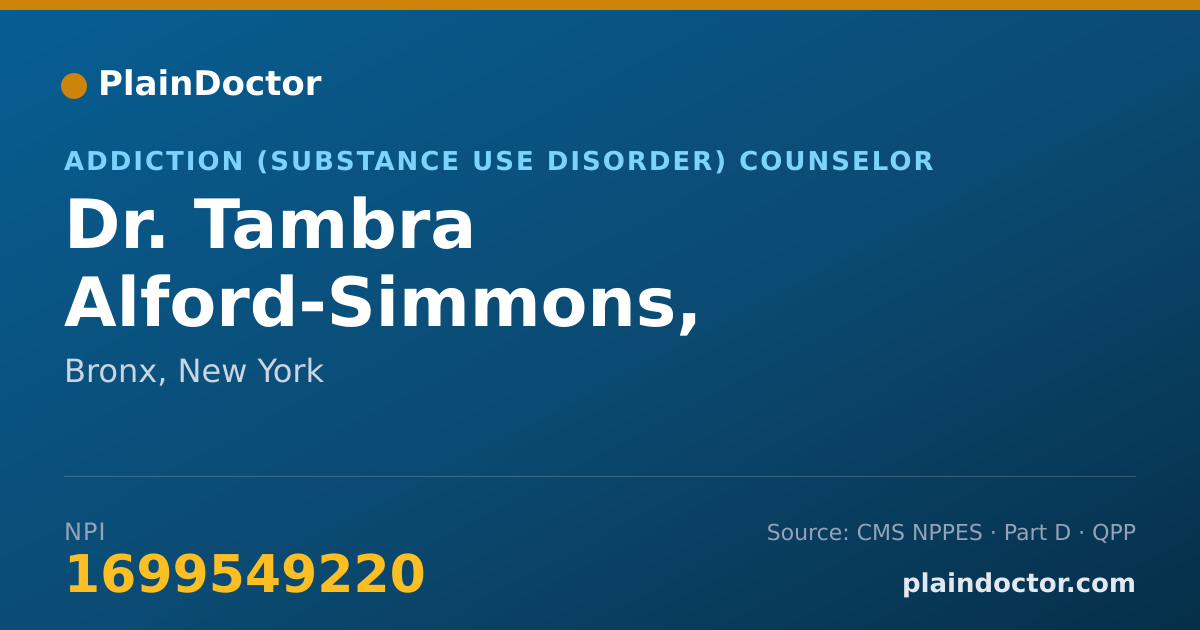 Shareable card for Tambra Alford-Simmons, CASAC-T - Addiction (Substance Use Disorder) Counselor, Bronx, NY