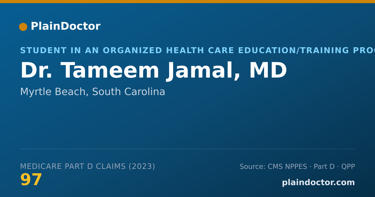 Shareable card for Tameem Jamal, MD - Student in an Organized Health Care Education/Training Program, Myrtle Beach, SC