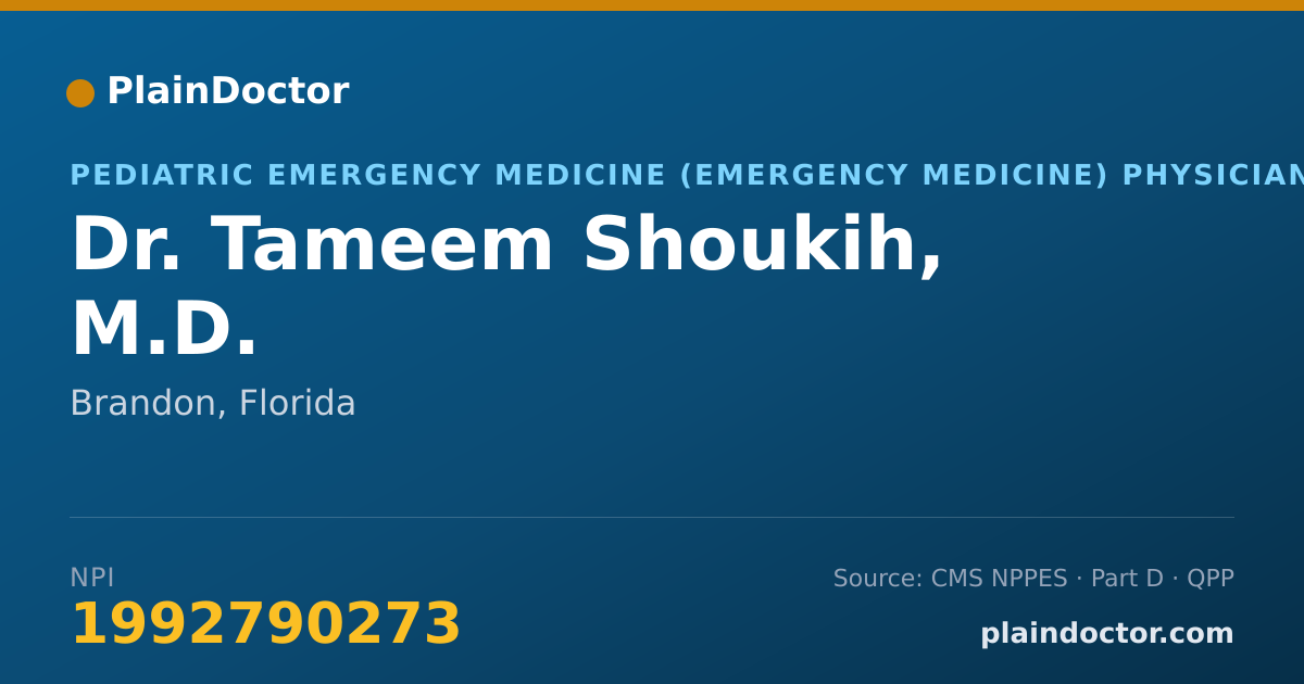 Shareable card for Tameem Shoukih, M.D. - Pediatric Emergency Medicine (Emergency Medicine) Physician, Brandon, FL