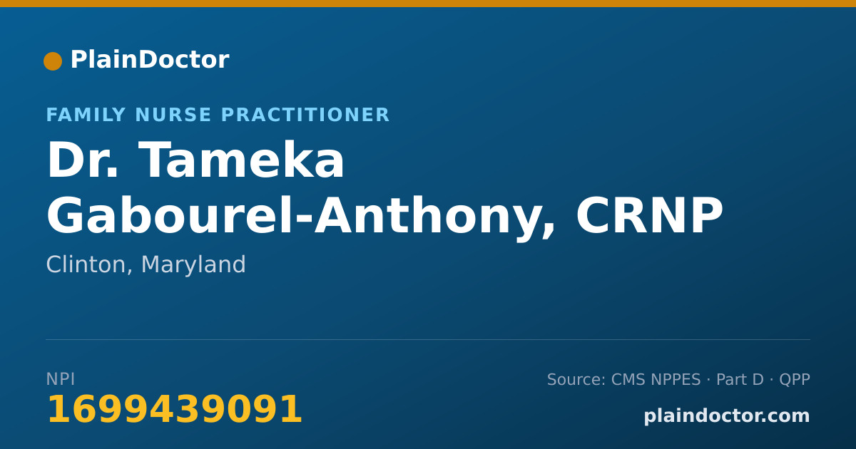 Shareable card for Tameka Gabourel-Anthony, CRNP - Family Nurse Practitioner, Clinton, MD