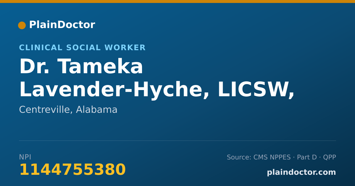 Shareable card for Tameka Lavender-Hyche, LICSW, PIP - Clinical Social Worker, Centreville, AL