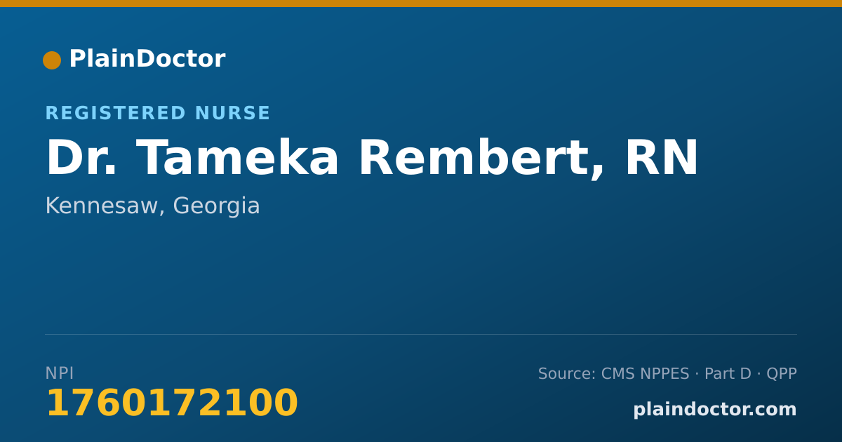 Shareable card for Tameka Rembert, RN - Registered Nurse, Kennesaw, GA