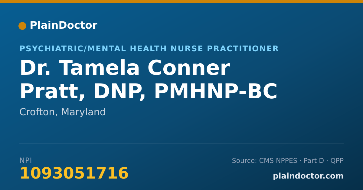 Shareable card for Tamela Conner Pratt, DNP, PMHNP-BC - Psychiatric/Mental Health Nurse Practitioner, Crofton, MD