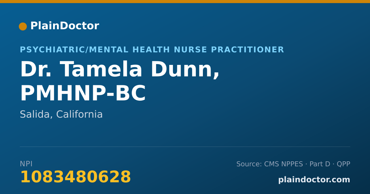 Shareable card for Tamela Dunn, PMHNP-BC - Psychiatric/Mental Health Nurse Practitioner, Salida, CA