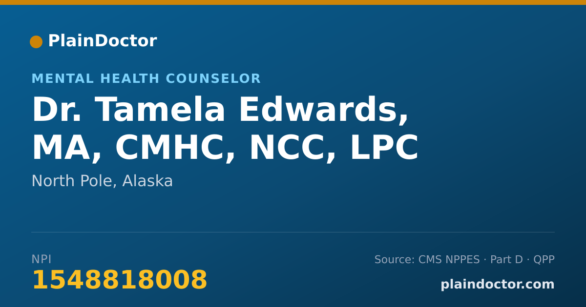 Shareable card for Tamela Edwards, MA, CMHC, NCC, LPC - Mental Health Counselor, North Pole, AK
