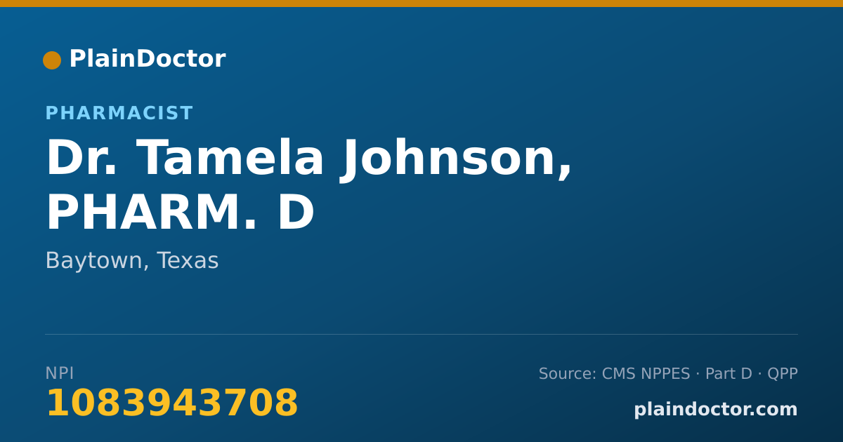 Shareable card for Tamela Johnson, PHARM. D - Pharmacist, Baytown, TX